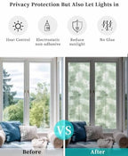 Window Privacy Film Frosted, Green Botanical Reusable Static Cling Window Tints, Summer Palm Leaves Foliage Tropical Heat Control Windows Films for Offices, Balcony, 29.5 x 118 Inches - Image 6