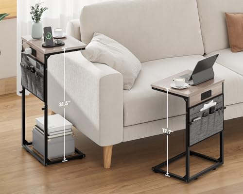 Vagusicc C-Shaped End Table Set of 2 with Charging Station, Small Side Table for Couch, Adjustable Height Couch Side Table, Slide Under Sofa Table TV Tray Tables for Living Room, Bedroom,Bedside, Gray - Image 2