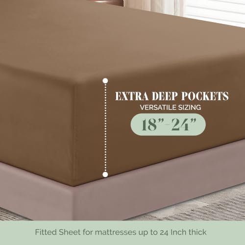 Elegant Comfort 1500 Premium Quality 6-Piece Bed Sheet Set - 18-24 Inch Extra Deep Pocket, Smart Storage Pockets, Wrinkle Free Ultra Soft 6PC Extra Deep Pocket Sheets, Queen, Taupe - Image 5