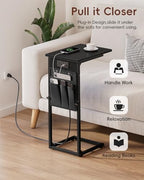 Vagusicc C-Shaped End Tables Set of 2 with Charging Station, 33'' Tall C Table Adjustable Height Side Table, Sofa Table for Couch, Couch Table that Slide Under Sofa, TV Trays for Living Room, Black - Image 7