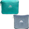 BlueHills Travel Blanket Pillows for Two Airplane Traveling Essentials Flight Throws in Bag case with Backpack Clip Compact Large Plane Accessories – Teal Green and Grayish Blue by BlueHills