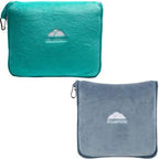 BlueHills Travel Blanket Pillows for Two Airplane Traveling Essentials Flight Throws in Bag case with Backpack Clip Compact Large Plane Accessories – Teal Green and Grayish Blue by BlueHills