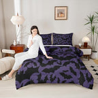Castle Fairy Halloween Themed Bedding Comforters Queen Size,Black Bats Animal Print Comforter Set with 2 Pillowcases,Dark Purple Color 3pcs Children Adult Duvet Set,Soft - Image 5