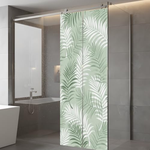 Window Privacy Film Frosted, Green Botanical Static Cling Door Window Covering, Summer Palm Leaves Foliage Tropical UV Blocking Windows Film for Office, Hotel, Bedroom, 29.5 x 78.7 Inches - Image 5