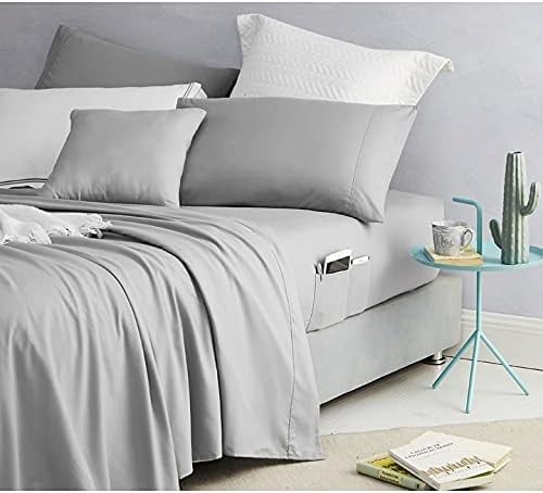 Byourbed Bedside Pocket Sheet Set - Supersoft Alloy Gray (Queen Size Bedding Sheets) by ComaInducer