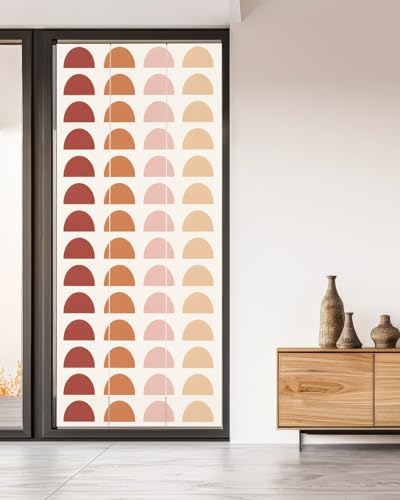 Window Privacy Film Frosted, Colorful Boho Non-Adhesive Static Cling Window Tint, Middle Century Geometric Abstract Art Insulated Windows Frosted Films for Living Room, 35.4 x 78.7 Inches - Image 5