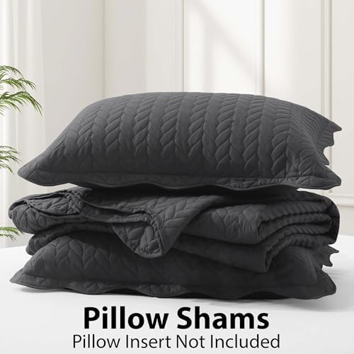 Quilts Queen Size Bedspread Coverlet Leaf Quilt Set (Charcoal, 90"x96") - Image 6