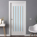 Window Privacy Film Frosted, Light Brown Blue Striped Non-Adhesive Static Cling Window Tint, Modern Farmhouse Vertical Stripes Insulated Windows Frosted Films for Living Room, 35.4 x 78.7 Inches - Image 3