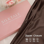 100% Mulberry Silk Zippered Bed Pillowcase for Hair and Skin,Zip Up Real Silk Large Pillow Case,19 Momme Grade 6A,1pc,Brown,Super King Size 20x36 Inches - Image 2
