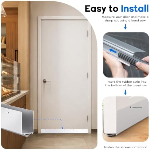 1-3/4'' x 36'' Aluminum Under Door Seal, Door Draft Stopper with Neoprene Rubber Insert, U-Shape Door Sweep to Block Cold Air, Dust, Pests, Rodent Proof for Interior/Exterior Doors (Silver - Image 5