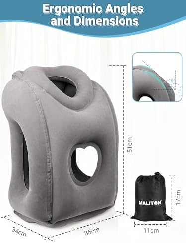 Maliton Inflatable Travel Pillow for Airplane (Dark Grey) - Image 2