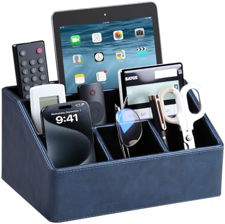 PU Leather Desk Organizer, Remote Control Holder, Dark Blue by MEIBOOCH