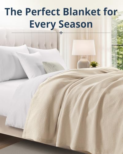 LANE LINEN King Blanket, 100% Cotton 300 GSM Lightweight - Perfectly Pale - Image 2