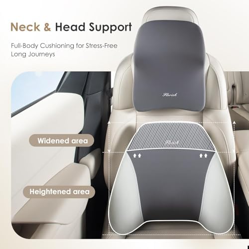 FLORICH Upgrade Lumbar Support and Car Neck Pillow, Back Support and Headrest Pillow for Car Seat Driver, Memory Foam Back Neck Support Pillow and Car Seat Lumbar Support for Car Office Chair - Gray - Image 4
