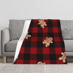 Christmas Gingerbread Plaid Flannel Fleece Throw Blanket - Image 3