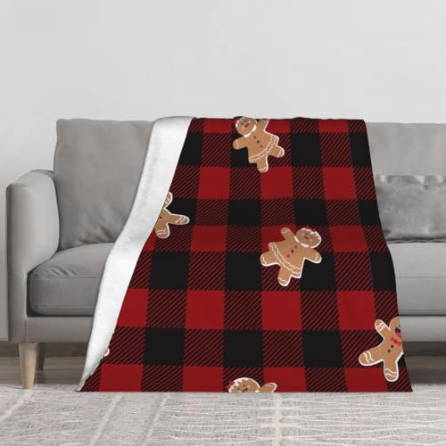 Christmas Gingerbread Plaid Flannel Fleece Throw Blanket - Image 3