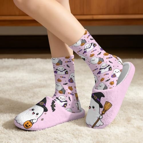 Jeiento Women's Fuzzy Slippers and Sock Set Warm Cozy Memory Foam House Shoes Soft Slip-on Slides Spa Slippers for Hotel - Image 3