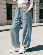 TARSE Women’s Barrel Sweatpants Elastic Waist Wide Leg Pants with Pockets - Image 2