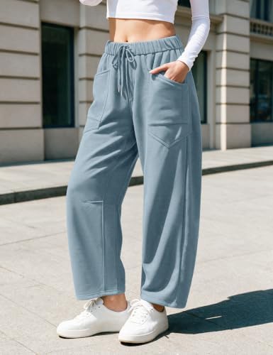 TARSE Women’s Barrel Sweatpants Elastic Waist Wide Leg Pants with Pockets - Image 2