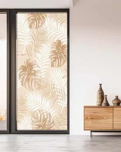 Window Privacy Film Frosted, Beige Palm Trees Tropical Non-Adhesive Static Cling Window Tint, Summer Beach Botanical Insulated Windows Frosted Films for Living Room, 35.4 x 78.7 Inches - Image 5
