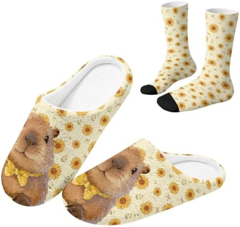 Womens Fuzzy Slipper with Socks Warm Cozy House Slipper and Socks Set Plush Winter Shoes for Indoor by Baxinh