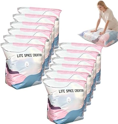 No Pump Vacuum Storage Bags, Space Saver Bags for Clothes & Bedding, Press Compression Vacuum Seal Bags, Airtight Large Capacity Storage Bags for Comforters, Blankets, Travel (12, S) by Unknown