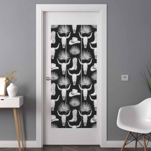 Window Privacy Film Frosted, Horror Skulls Non-Adhesive Static Cling Window Tint, Southwestern Horns Boho Tribal Hats Boots Insulated Windows Frosted Films for Living Room, 35.4 x 78.7 Inches - Image 3