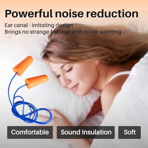 NRR 33dB Foam Ear Plugs with Cord,100 Pairs/Box，for Sleeping - Image 2
