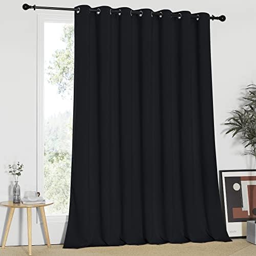NICETOWN Black Curtain for Patio Door - Extra Wide Energy Save Sliding Glass Door Drape for Curtain Rod, Room Divider Curtain, Vertical Blinds (Black, 100 inches Width x 95 inches Length) by NICETOWN