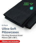 King Standard Pillow Cases - 6 Pack Pillowcase Covers - 20" x 36" (Black) - Image 2