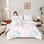 Erosebridal Girls Unicorn Full Comforter Set Pink and Blue Unicorns Bedding Set for Kids Child Stars Astrology Comforter Fantasy Girls Room Decor Cartoon Unicorn Horse Quilt Kawaii Bed Set - Image 5