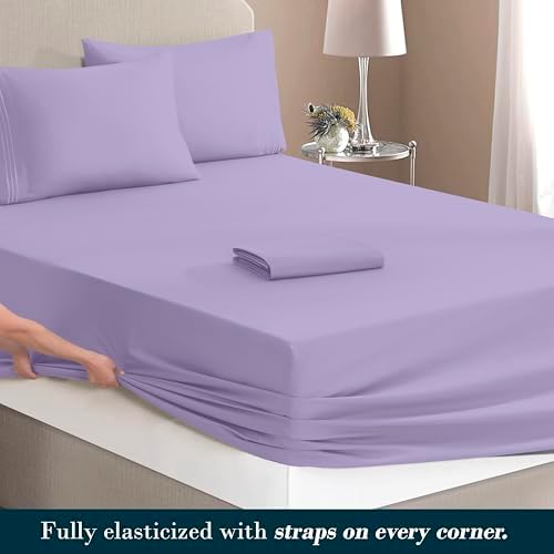 Mocassi Cal King Size 4-Piece Bed Sheet Set - 1800 Premium Hotel Quality Microfiber 18-24 Inches Extra Deep Pocket Fitted Sheet- Luxury Soft, Breathable, Wrinkle, and Fade Resistant, Lavender - Image 4