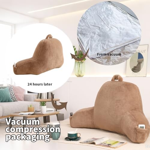 Soft Reading Pillow for Bed with Arms,Middle,Khaki,Faux Fur - Image 4