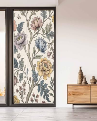 Window Privacy Film Frosted, Vintage Garden Flower Non-Adhesive Static Cling Window Tint, Rustic Floral Leaf Pastoral Plants Insulated Windows Frosted Films for Living Room, 35.4 x 78.7 Inches - Image 5
