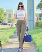 G4Free EverGoing Wide Leg Yoga Pants for Women Crossover Waist with Pockets - Image 3