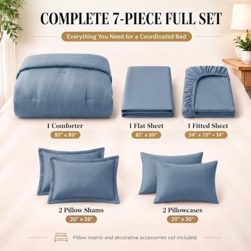 CozyLux Full Size Comforter Set Grayish Blue, 7 Pieces Bed in a Bag - Image 2
