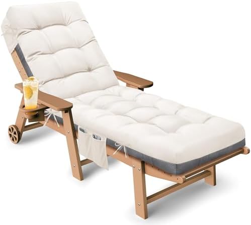 Outdoor Lounge Chair Cushion, Waterproof Replacement Chaise Lounge Cushions for Outdoor Furniture Thickened 71 x 22 x 4.7 Inches Non-Slip Patio Pool Lounge Chair Cushions with Ties (Cream) by Tycdiose