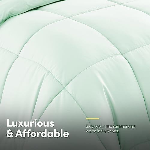 Sweet Home Collection 7 Piece Comforter Set Bag Solid Color All Season Soft Down Alternative Blanket & Luxurious Microfiber Bed Sheets, Mint, Twin - Image 5