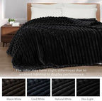 Exclusivo Mezcla Striped King Size Fleece Blanket for Bed, Black - Image 3