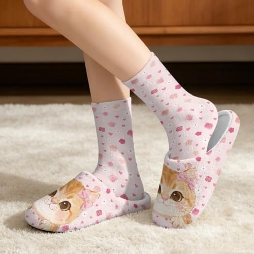 Womens Fuzzy Slipper with Socks Warm Cozy House Slipper and Socks Set Plush Winter Shoes for Indoor - Image 2