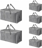 6 Pack-Extra Large Heavy Duty Moving Bags - Waterproof Storage Totes with Handles & Zippers, Foldable for College Dorm, Storage (Gray) by Unknown
