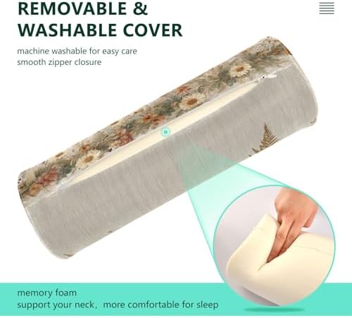 Watercolor Forestm Mushroom Beige Neck Roll Pillow Bolster Round Health Memory Foam Long Cervical Cylinder Pillows with Removable Washable Cover for Body Bed Legs Back Yoga - Image 4