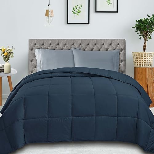 SUPERIOR All Season Reversible Down Alternative Comforter, Full/Queen, Blue - Image 2