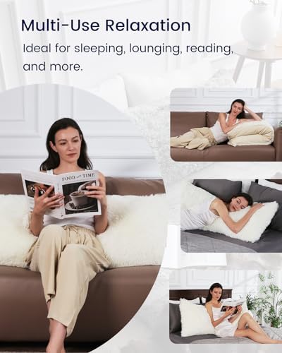 ZonLi Fluffy Body Pillow, Full Body Pillows for Adults, Long Pillow for Sleeping with Removable Cover and Adjustable Filling for Side Sleeper & Pregnancy, Large and Firm, Machine Washable(White) - Image 4