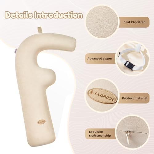 FLORICH Memory Foam Kids Travel Pillow, Car Sleeping Pillow, F-Shape Car Pillows for Adults and Children, Traveling Car Pillow for Kids with Removable Pillowcase (Dark Beige) - Image 4