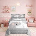Castle Fairy Cartoon Elephant Bedding Set King Size,Kawaii Cute Wild Animal Comforter Set Room Decor for Home,Grey White Tree Cloud Flower Microfiber Down Comforter,with 2 Pillowcases by CastleFairy