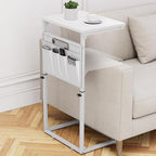 Vagusicc C Shaped End Table, 33" Tall Side Table for Couch, Adjustable Height Small Couch Side Table for Small Spaces, C Table End Table Slide Under Sofa Table TV Tray for Living Room Bedroom, White by Vagusicc