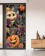 Window Privacy Film Frosted, Pumpkins Halloween Non-Adhesive Static Cling Window Tint, Black Horror Purple Floral Insulated Windows Frosted Films for Living Room, 35.4 x 78.7 Inches - Image 5