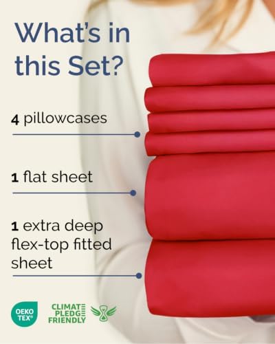 Flex Top Split Head King 6 Piece Sheet Set - Breathable & Cooling - Red - Image 2