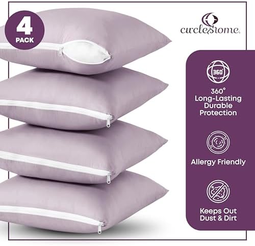 CIRCLESHOME European Pillow Protectors - 100% Cotton Breathable Pillowcases - 26 X 26 Square Pillowcases - Protects Pillows from Dirt, Dust and Debris (European- 4 Pack- 26x26) - Image 4